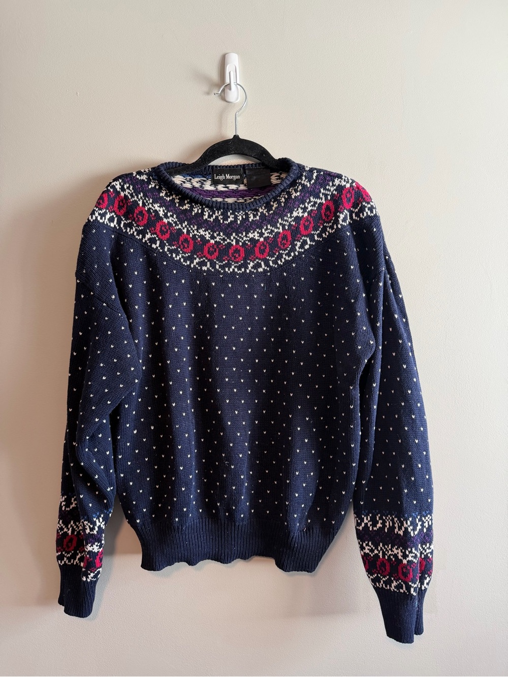 Vintage Leigh Morgan Fair Isle Knit Sweater Navy Nordic Women’s Slouchy